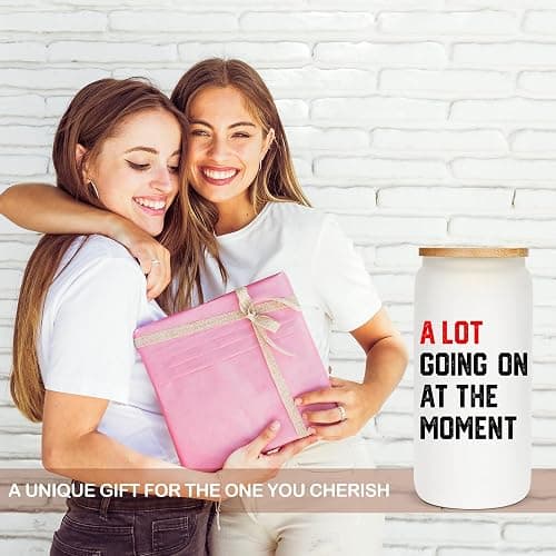 Eddirayla A Lot Going on at the Moment 16oz Glass Cup with Lid and Straws, Merch, Gifts for Fan, Stuff, Merchandise, Items, Things, Iced Coffee Mug, Glass Tumbler, Water Bottle, AL thumbnail 6