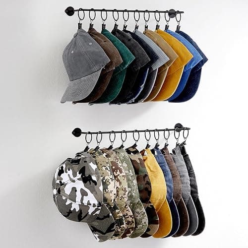 Viklluyr Hat Rack for Baseball Cap Hat Storage with 20 Hooks - Modern Metal Hat Organizer Wall Mounted Caps Hanger Set of 2 for Closet Door Bedroom Entryway Laundry - Image 1
