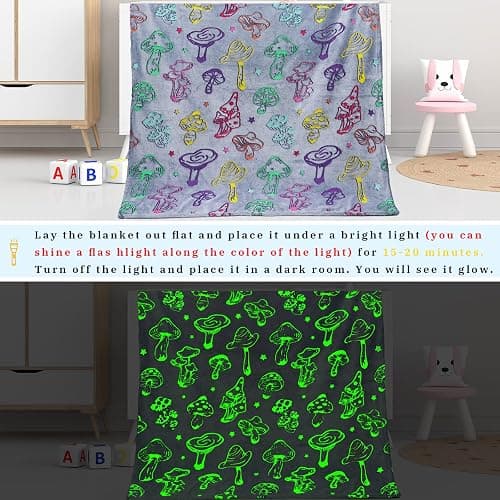 Gdindff Glow in The Dark Mushroom Blanket, Mushroom Gifts for Women Girls, Mothers Day Presents for Mom, Graduation Gifts for Kids Preschool Kindergarten, Cottagecore Mushrooms Decor Throw 50"x60" thumbnail 6