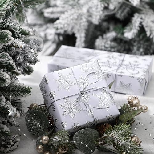 WRAPAHOLIC 3D Kraft Christmas Wrapping Paper Roll - Mini Roll - 17 Inch x 16.5 Feet - Silver and White Snowflake Wrapping Paper with Embossed Perfect for Christmas, Holiday, Party Celebration thumbnail 6