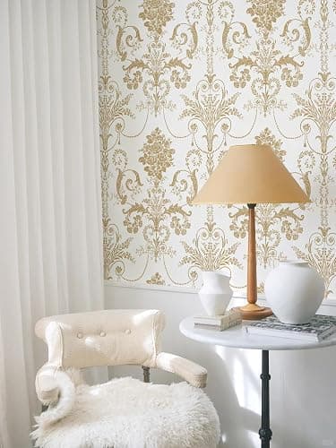 EchoSphere 17.3" X 118" Damask Floral Peel and Stick Wallpaper Boho Gold Flower Contact Paper Gold and White Damascus Wallpaper Removable Self Adhesive Decorative Wall Paper for Bedroom Vinyl Roll thumbnail 2