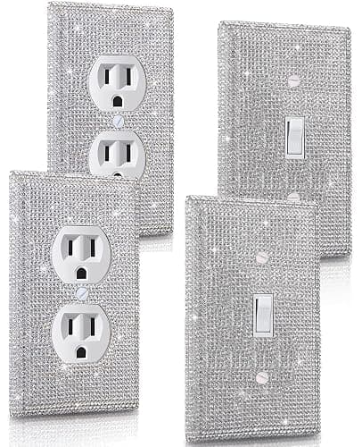 4 Pack Silver Shiny Rhinestones Wall Plates Bling Light Switch Cover Plate Crystal Decorative Diamond Outlet Covers Durable Switch Covers Decor for Home Ornaments - Image 1