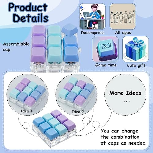 Keyboard Fidget Toy, Keyboard Fidget Keychain 9-in-1 Keyboard Decompression Button Finger Clicker Toys Stress Relief Fidget Gifts (3 Colors- Blue Purple) thumbnail 4