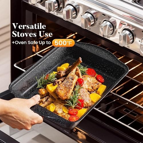 Kitchen Academy Induction Cookware Set-17 Piece Non-stick Cooking Pan Set, Black Granite Pots and Pans Set thumbnail 6