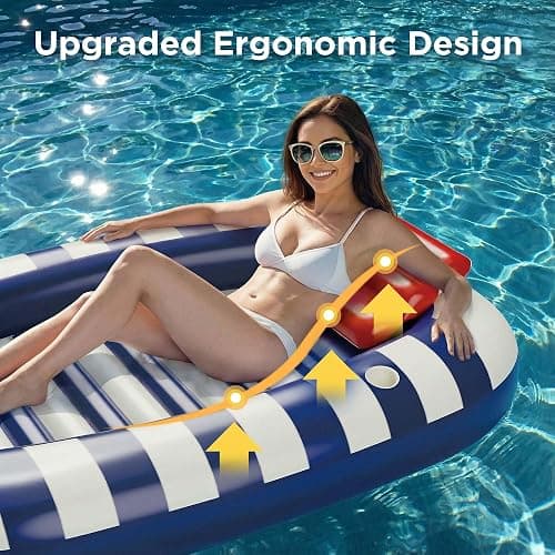 Funscape Inflatable Tanning Pool Floats W/Water Sprinkle, Floating Pool Lounger Floties for Adults, Blow up Sun Bath Tan Bed, Swim Raft Water Mat W/Pillow, Beach Lake Yard Summer Party Gifts (Blue) thumbnail 2