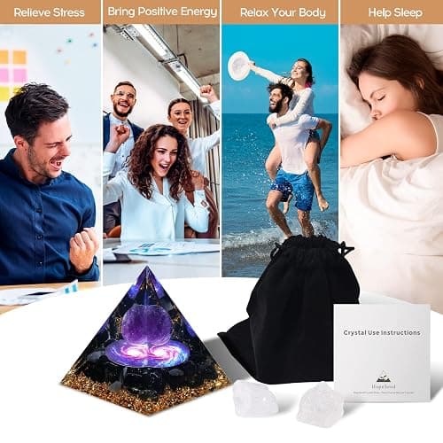 Hopeseed Orgone Pyramid for Positive Energy, Orgonite Amethyst&Obsidian Healing Crystal Pyramids for Reduce Stress Chakra Reiki Healing Meditation Attracts Lucky and Success thumbnail 5