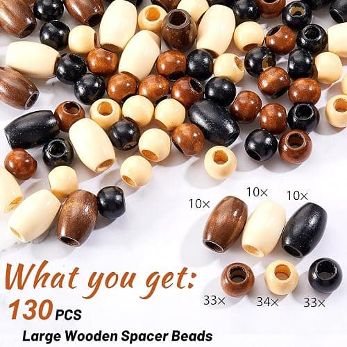 WILLBOND 130 Pieces Macrame Wooden Beads Loose Beads with 10 mm Large Hole for Macrame Making Kits Supplies Jewelry Making Hair DIY Craft Handmade Decor(Wood Color,Classic) thumbnail 3