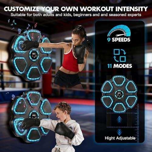 Zenova Music Boxing Machine,Smart Wall Mounted Boxing Machine with Gloves & LED Lights,9 Speeds & 11 Models Bluetooth Music Workout Boxing Training Equipment for Kids Adults Home,Office and Gym thumbnail 4