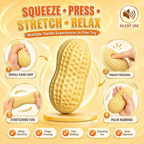 Crunchy Peanut Squishy Squeeze Toys Food-Shaped Stress Relief Squeezy Clay Large Cheese Fidget Ball Slushy Hand Squishies Juguetes para Apretar Giant Peach Bannana Mashed Potato for Adult thumbnail 3