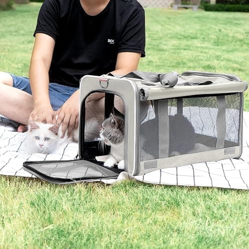 GAPZER Pet Carrier for Large Cat Soft-Sided Animal Traveling Bag for Medium Cat up to 20lbs / Washable Small Dog Puppy 10 lbs Crate Case with Privacy Curtains for Home Outdoor Travel Beige White thumbnail 7