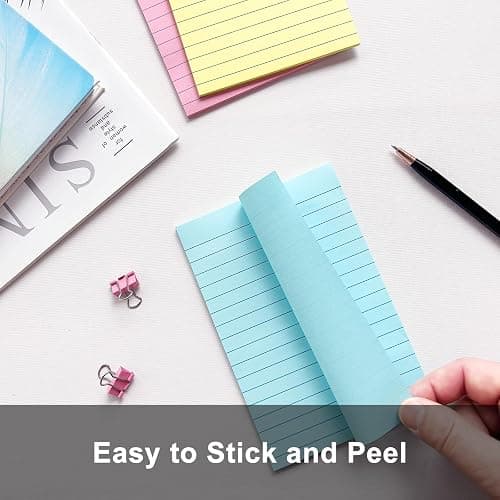 (9 Pack) Lined Sticky Notes 100mm x 150mm, 9 Pastel Ruled Post Stickies Colorful, Super Sticking Power Memo Post Stickies Large Sticky Notes for Office, Home, School, Meeting, 35 Sheets/pad thumbnail 5