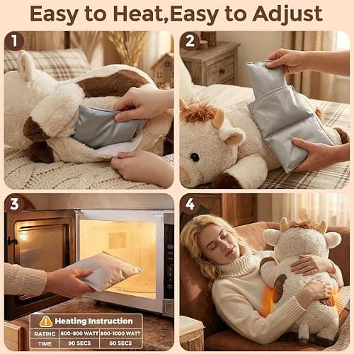 Mewaii Weighted Stuffed Animals with Microwavable Heating Pad - 5lb Adjustable, Heatable & Coolable Cow Plush for Realistic Hug, Removable Inner Pad, Perfect Plush Gift for Kids, Adults (23 Inch) thumbnail 4