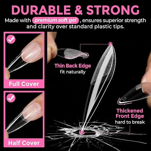 UNA GELLA Long Stiletto Gel Nail Tips: 216pcs Halloween Stiletto Almond Fake Nails Pre-Shape Long Almond Press Ons for Full Cover Acrylic French False Nails for Nail Extension DIY Salon 12 Sizes thumbnail 5