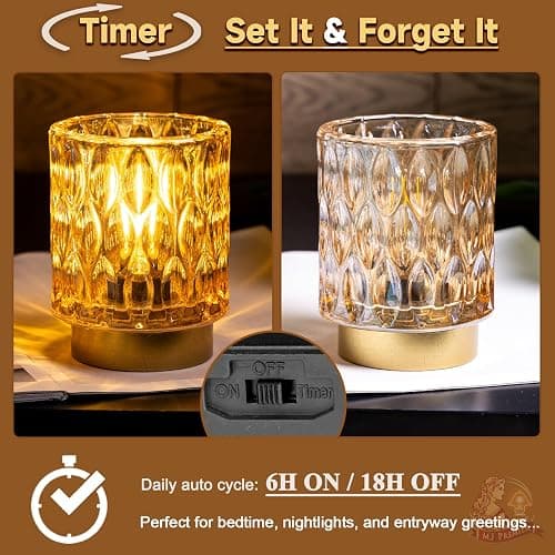 Battery Operated Table Lamps Timer, Mini Crystal Lamp for Area No Plug, Cordless Lamp with LED Bulb for Power Outage, Decorative Lamps for Tabletop/Corner/Entryway/Stairway/Bathroom/Fireplace(2*AMBER) thumbnail 9
