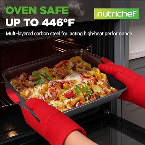 NutriChef 10-Piece Nonstick Kitchen Oven Baking Pans - Premium & Stylish Non-Stick Carbon Steel - Commercial Grade Restaurant Quality Metal Bakeware with Silicone Handles - Easy to Clean, NCSBS10S thumbnail 2