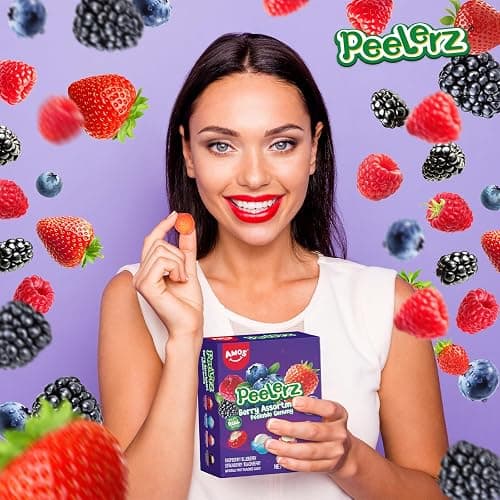 AMOS Peelerz Berry Assortment Gummy Candy 240g | Peelable Fruit-Shaped Gummies Made with Real Fruit Juice | Fun Peeling Snack for Kids & Adults | Peelerz Assorted Gummy Berry Mix (8.47 oz Box) thumbnail 7