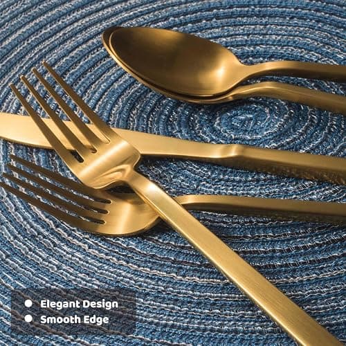 Alata Cube Gold 20-Piece Flatware Set, Forged Cutlery Set, Matte Gold Silverware Service for 4, Stainless Steel Tableware with Square Handle for Home/Restaurant, Dishwasher Safe thumbnail 6