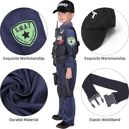 Latocos 15 PCS SWAT Police Officer Costume for Kids with Vest Accessories Cop Dress Up Role Play Set for Halloween Cosplay - 5-7 thumbnail 4
