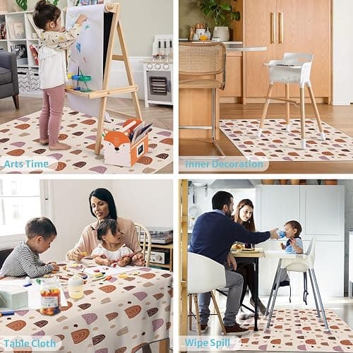 Blissful Diary Baby Splat Mat for Under High Chair, 51 x 51 Inch Boho Splash Mat, Waterproof and Washable, Anti-Slip Floor Protector for Arts, Crafts, Playtime - Rainbow thumbnail 6