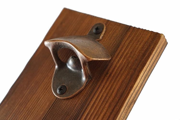 Thirsty Solutions - “Beer O’ Clock” Rustic Wall Mounted Bottle Opener and Catcher - Dark Stain Pine with Zinc Alloy Opener - Removable Wooden Bucket - Man (or Woman) Cave Ready thumbnail 4