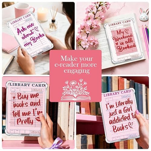 Rngmsi Insert Cardstock for Clear Case - 12 Pcs Library Card Cardstock Inserts Compatible with Kindle Paperwhite 11th-12th, 6.9"X4.8" Pink Bookish Papers for E-Reader Clear Back Cover Accessories thumbnail 6