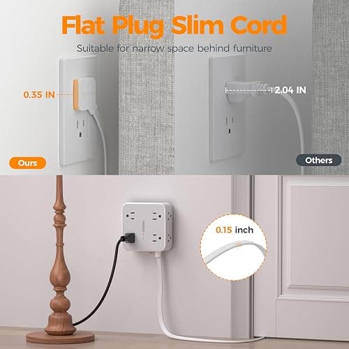 TESSAN Surge Protector Power Strip with 900J Surge Protection, 10 Ft, Grey | 8 AC 3 USB Ports (1 USB C 20W PD), Flat Plug Extension Cord with Multiple Outlets , 3 Sided Outlet Extender for Dorm Room thumbnail 6