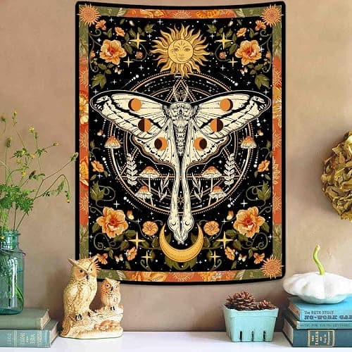 Aipon Orange Moth Tapestry Boho Retro Floral Flowers Tapestries Aesthetic Vintage Mushroom Tapestries for Bedroom Indie Small Tapestry Wall Hanging for Living Room Dorm (30'' × 40'', Orange) thumbnail 3