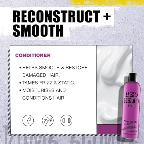 Bed Head by TIGI Dumb Blonde Shampoo & Conditioner Set, 2x 750ml, Keratin Hair Treatment for Bleached & Colour-Treated Hair, Moisturising Formula Repairs Dry Damaged Strands thumbnail 5