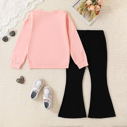 Voxikidio Girls 2 Piece Outfits Long Sleeve Butterfly Sweatshirt & Flared Pants Fall Clothing Set Size 7-12 Years thumbnail 7