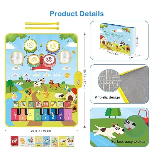 FOKI Piano Mats, 3-in-1 Animal Musical Play Mat with Piano & Drum for Montessori Sensory Early Educational Musical Learning Toys, Ideal Birthday Toy for Baby Girls, Boys, Toddlers, Ages 1-5 Years Old thumbnail 7
