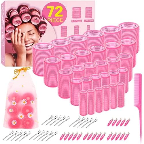 5 Size Hair Rollers, 72Pcs Roller Set, Hair Curlers for Blowout Look Long, Short Hair, Jumbo Large Big Small 30 Hair Rollers, 40 Roller Clips, Tail Comb, Storage Bag - Image 1