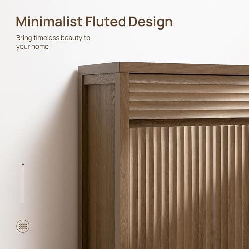 SICOTAS Fluted Buffet Cabinet with Storage - 87" Large Sideboard Modern Storage Cabinet Accent Coffee Bar Console Table with Drawers & Adjustable Shelves for Kitchen Living Room Entryway, Caramel Oak thumbnail 6