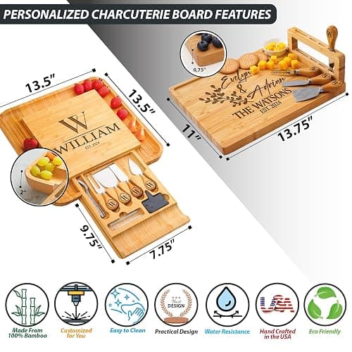 Personalized Charcuterie Board Gifts Set, Custom Large Cheese Board, Charcuterie Board for Wedding, Anniversary, Birthday, Housewarming, Engagement, Party, New Home Gift Couple, Fathers Day, Christmas thumbnail 7
