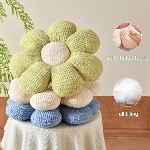 Xuyier Flower Shaped Throw Pillow,Soft Daisy Pillow with Decorative Pillows for Bed Couch Chair Floor, Flower Plush Pillows for Living Room Bed Room Seat Cushion(14.9" Blue) - 14.9" x 14.9" - Blue thumbnail 4