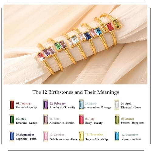 Honsny Gold Birthstone Rings for Women Non Tarnish 14K Gold Plated Adjustable Emerald Ring Cubic Zirconia Gemstone Promise Ring for Her Engagement Personalized Waterproof Jewelry Gifts for Birthday thumbnail 3