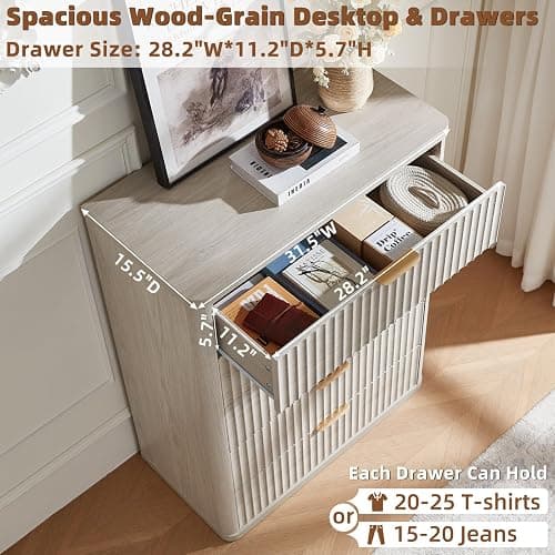 LEYAOYAO Fluted 5 Drawers Dresser for Bedroom, 41" Tall Modern Chest of Drawers with Metal Handle, Curved Profile Farmhouse Closet Organizer Wood Dressers TV Stand for Living Room, Hallway, Lightgrey thumbnail 6