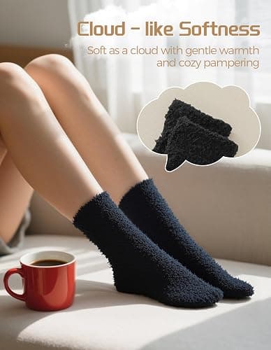 TEHOOK Warm & Cozy Gifts for Women, Stocking Stuufers, Fluffy Fuzzy Plush Sleeping Slipper Socks - Soft Warm Fabric thumbnail 3
