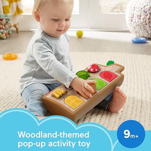 Fisher-Price Hide & Peek Pop-Up, Infant Activity Toy with Real Wood and Fabric Accents for Baby Ages 9 Months and Older thumbnail 2