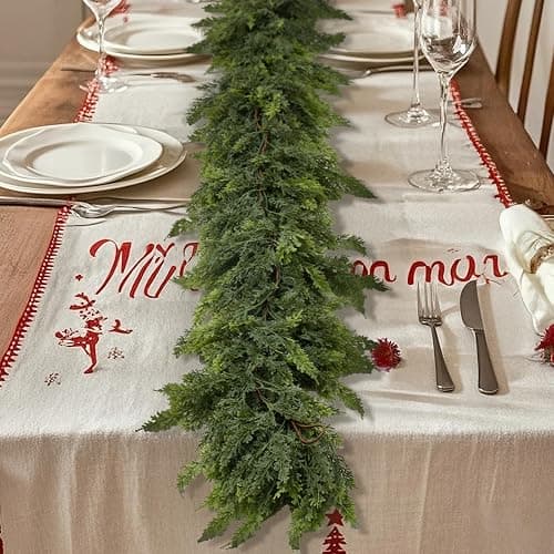 6 FT Real Touch Christmas Garland for Holiday Indoor Outdoor Decor,Cedar Garland,Cypress Garlands,Real Touch Pine Garlands,Thick and Lush for Home Dining Table Mantel Porch Christmas Decor. - Image 1