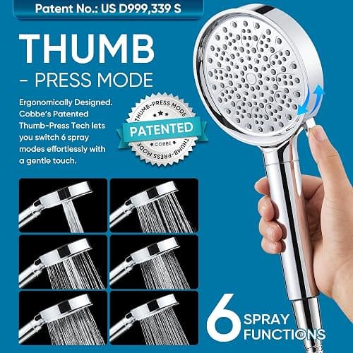 Cobbe Filtered Shower Head with Handheld, Water Softener for Hard Water | High Pressure 6 Spray Mode Shower Head with Filters - Remove Chlorine and Harmful Substances - Reduces Dry Itchy Skin, Chrome thumbnail 5