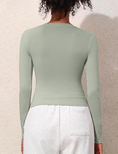 PrettyGuide Womens Cotton Long Sleeve Shirts Tight Fit Basic Y2K Crop Tops | Crew Neck Basic Tee, Fitted Going Out Tops, Compression Underscrubs Shirt, Layering Undershirt, Fall Outfits, Work Daily Wear thumbnail 5
