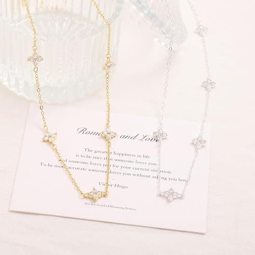 CUEZIY Dainty Necklaces for Women Cute Station Choker Necklace Cubic Zirconia Simulated Diamond Necklace Simple Layering CZ Necklace Trendy Jewelry Gifts thumbnail 6