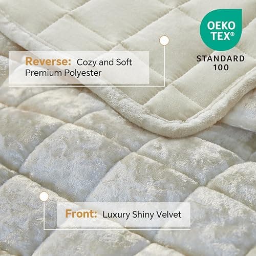 BEDELITE Velvet Quilt Set King Size - Luxury Velvet Comforter Bedding Set 3 Pieces, Lightweight Soft Cozy Shiny Cream White Oversized Bedspread Coverlet for All Seasons with 2 Pillow Shams thumbnail 3