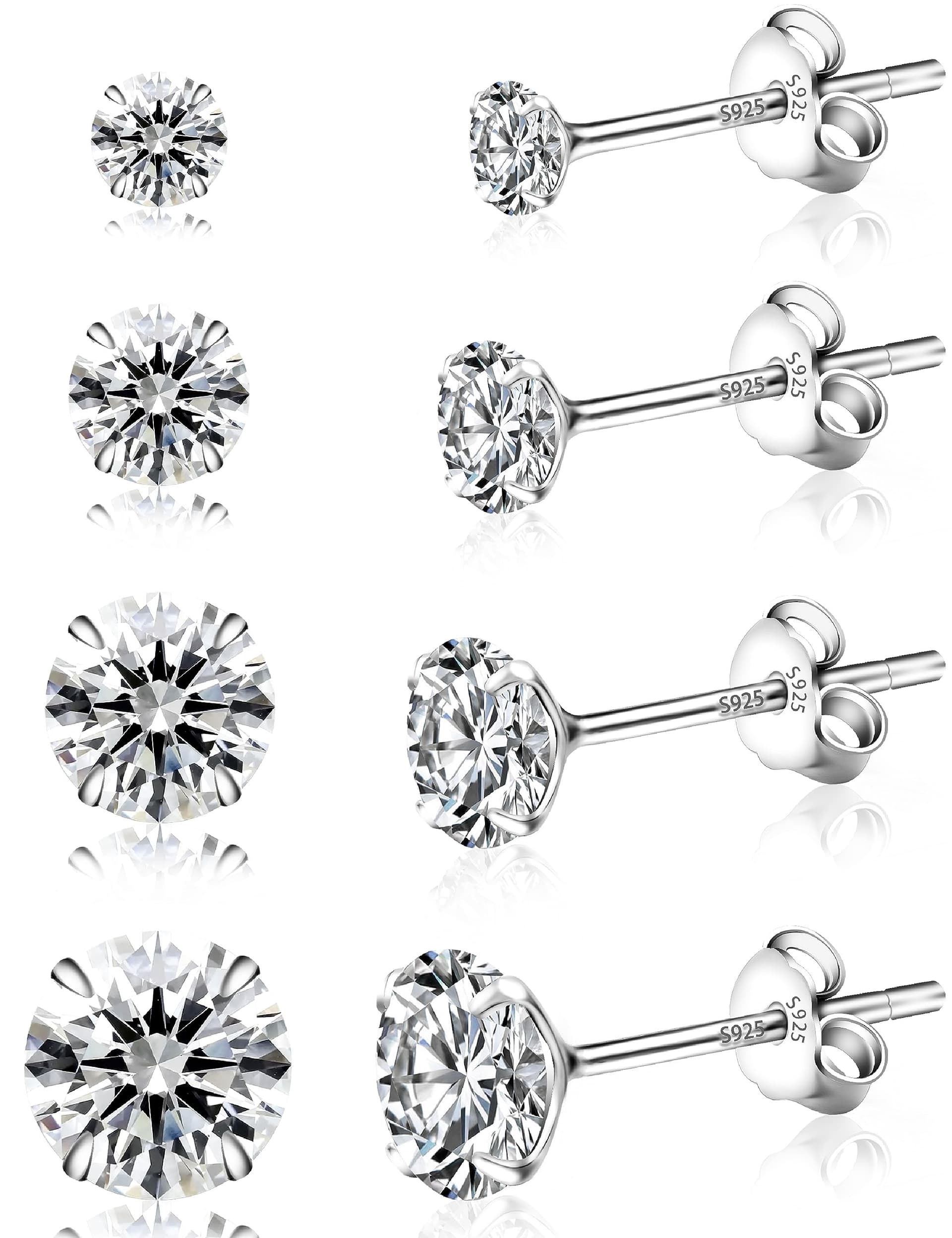 Sterling Silver Earrings for Women,Stud Earrings for Women,5A+ Cubic Zirconia,Hypoallergenic Earrings Set Anti-Oxidation Elastic Packing Box - Image 1