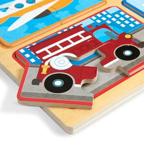 Melissa & Doug Natural Play Wooden Puzzle: Ready, Set, Go (Four 4-Piece Vehicle Puzzles) thumbnail 9