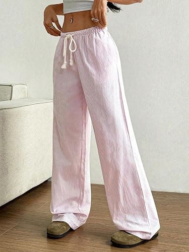 ZAFUL Casual Pants for Women, Pajama Pants Stripe Home Pants Palazzo Drawstring Waist Straight Leg thumbnail 5
