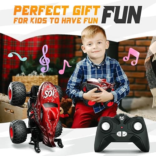 BEZGAR Monster Truck Toys - Remote Control Monster Truck with Light & Music, Dinosaur Toys for Kids, 1:20 Scale RC Truck with 360° Spins and Drifting, Remote Control Car for Boys 4-7 Red thumbnail 7