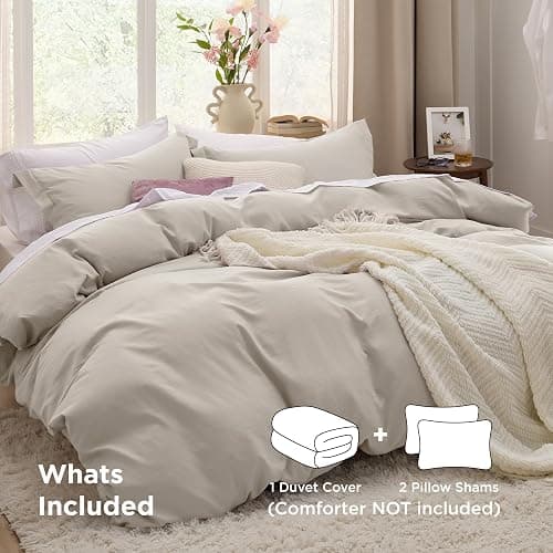 Bedsure Oversized King Duvet Cover - 3 Pieces Prewashed Cotton-Like Polyester Extra Soft Bedding Set, Includes 1 Duvet Cover 120x98 Inches with Zipper Closure & 2 Pillow Shams, Linen, No Comforter thumbnail 2