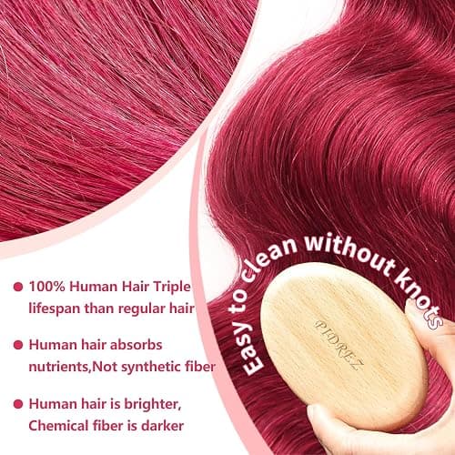 30 Inch Burgundy Wig Human Hair 13x6 99j Body Wave Lace Front Wigs Human Hair Pre Plucked Red Wig for Women 180 Density,100% Real Human Hair No Synthetic Blend No Tangle No Shedding Triple Lifespan 3X thumbnail 4