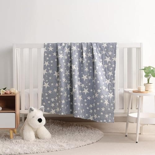 NTBAY 3 Layer Toddler Blanket, Muslin Cotton Jacquard Bed Blankets, Lightweight Thermal Baby Blanket, Super Soft and Warm Crib Blanket for All Seasons, Decoration Gift, 30"x40", Blue thumbnail 2
